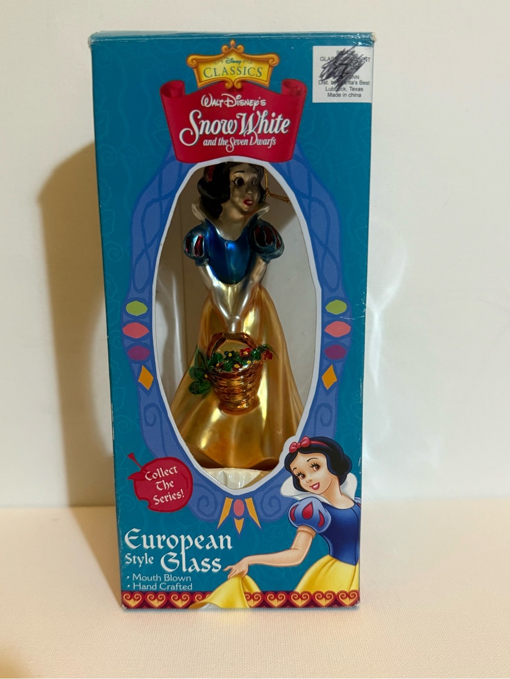 Santa's Best Snow White and the Seven Dwarfs Disney Glass Ornament Box Damage